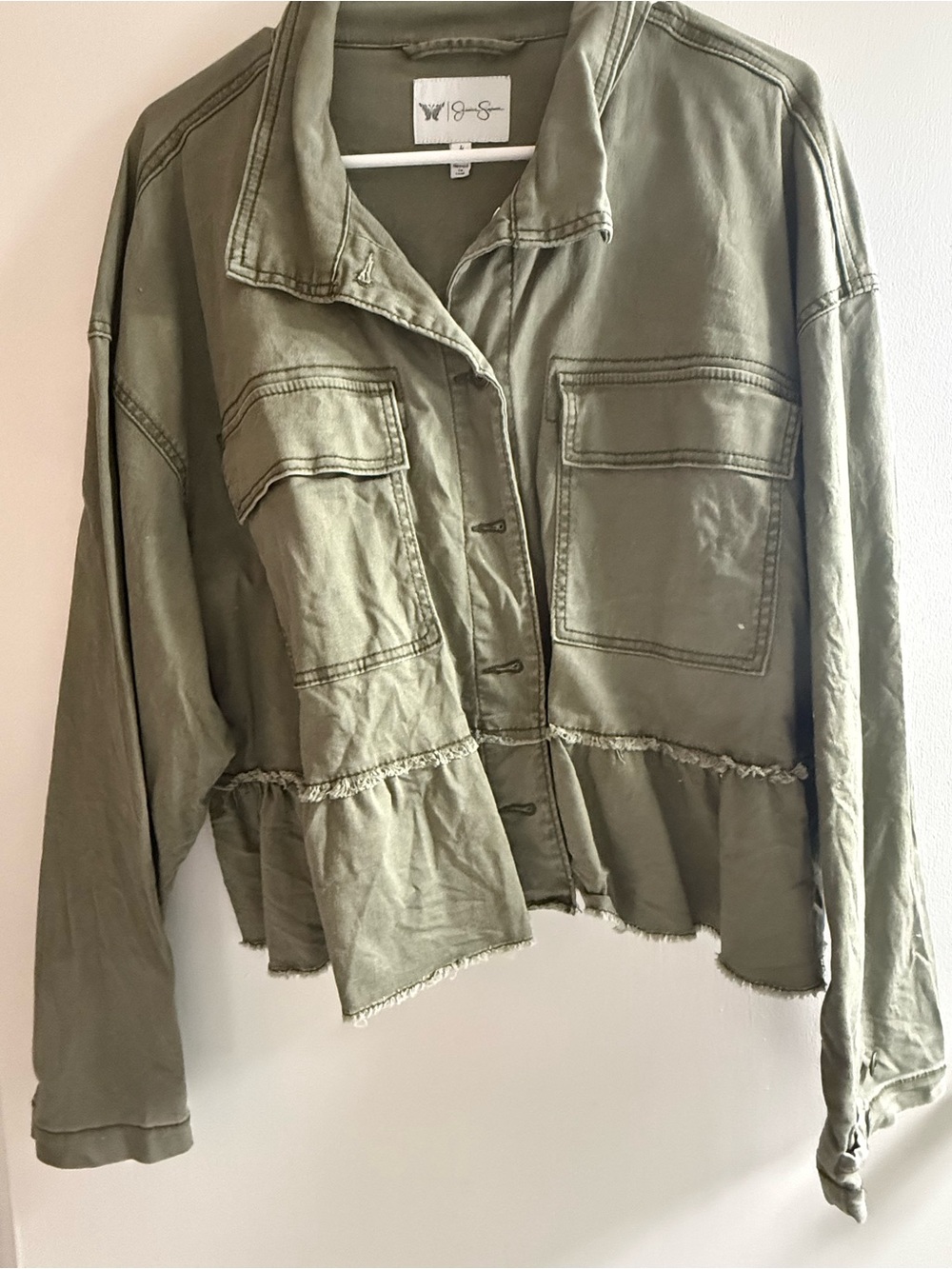 Jessica Simpson Olive Utility Peplum Button-Up Jacket